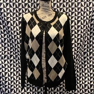 Cardigan black with tan and white design